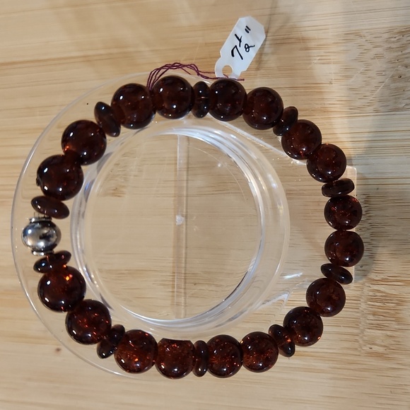 Hand Crafted Bracelet Brown Stretch Beaded Unisex - Picture 6 of 6